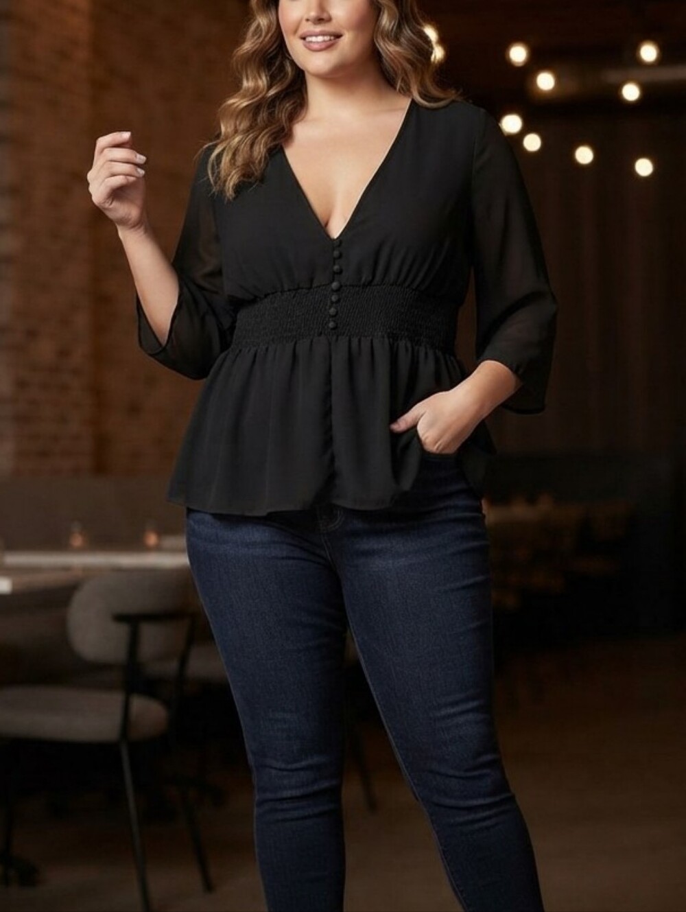 Torrid Smocked V-Neck Babydoll Blouse Tunic Top Size 1 (1X) NWT